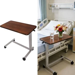 Modern Iron Hospital Overbed Table with Height Adjustable Rolling Tray 4 Wheels Medical Laptop Bedside for Patients