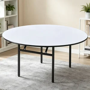Modern Iron Hotel Furniture 180cm PVC Banquet Folding Round Dining Table White Round Wooden Foldable Wedding Event