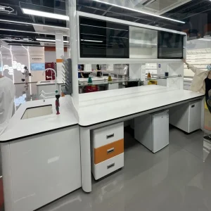 Modern Iron Laboratory Benches with Storage Cabinets Chemical Resistant Countertops for Hospital School University & Clinic Use
