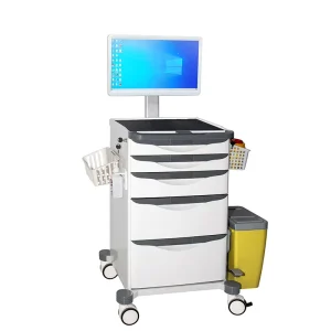 Modern Iron Medical Trolley 4 Drawer Monitor Stand Keyboard Tray Computer Cart 22 Inch Monitor Support Noise Free Hospital