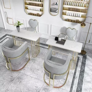 Modern Iron Nail Salon Set Commercial Long Tables Vanity Makeup Marble Manicure Furniture Set Nail Table