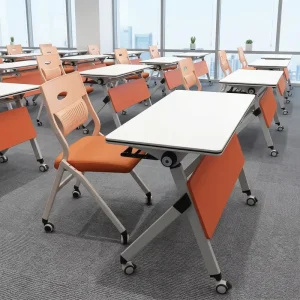 Modern Iron Nesting Table with Foldable Flip Top for Conference Training Rooms Student Desks Adjustable Height