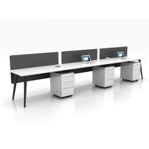 Modern Iron Office Desk Workstation Customized Modular Staff Work Table Wood Surface for 3 Persons Commercial Furniture