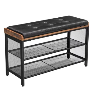 Modern Iron Wood Shoe-Changing Stool Ottoman with Soft-Padded Cushion Multi-Functional Storage Rack and Bench for Apartment Use