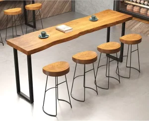 Modern Iron and Solid Wood Bar Furniture Combination