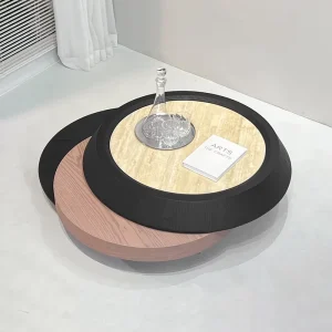Modern Italian 360 Degree Swivel Coffee Table Natural Marble Top 3 Tier Rotating Round Center Tea Table for Living Room