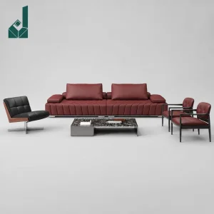 Modern Italian Burgundy Executive Office Sofa Set Luxurious Leather Sofa Set Suitable for CEO Office and Business Lounge