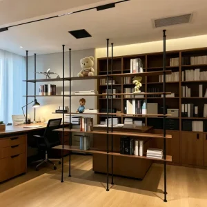 Modern Italian Design Aluminum Frame Freestanding Living Room Apartment Bookshelf with Drawer Space Saving Display Rack