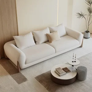Modern Italian Fabric Three Seat Sofa for Living Room Simple Straight Design Foam Padding Apartments Wood Materials Villa Dining