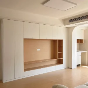 Modern Italian Floating TV Stand Wall Unit with LED Lighting Sintered Stone Top Custom Living Room Entertainment Center