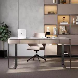 Modern Italian Home Office Desk Furniture Stainless Steel Writing Desk Integrated Sintered Stone Table for Office or Study