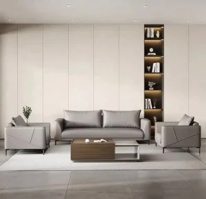 Modern Italian Leather Reception Room Sofas Business Company Hotel Lobby Waiting Area Office Sofa Coffee Table Combination