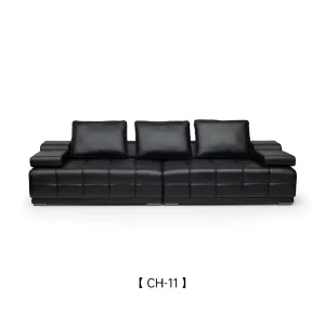 Modern Italian Minimalist Black Leather 3 Seater Sofa Set Tufted Modular Straight Row Living Room Hotel Use