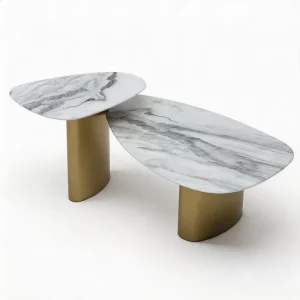 Modern Italian Minimalist Natural Marble Coffee Table Metal Frame Polished Finish Convertible Customizable Living Room Furniture