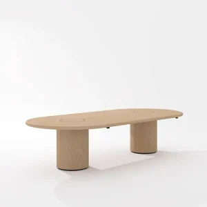 Modern Italian Modular Oval Conference Table Rounded Top Dual Cylindrical Bases Integrated Power