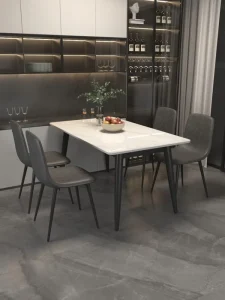 Modern Italian Rectangular Bright Rock Board Dining Table and Chair for Small Apartment Restaurant Household Furniture