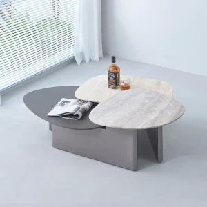 Modern Italian Rotating Coffee Table Set Natural Marble Top 3 Tier Swivel Irregular Center Table for Living Room