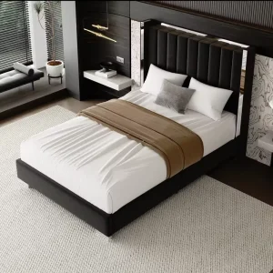Modern Italian Solid Oak Wood Platform Bed Frame Set Eco Friendly Durable King Queen Full Size Luxury Bedroom