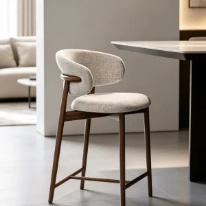Modern Italian Style Solid Wood Fabric Bar Stool with Backrest for Hotel Restaurant Kitchen Gym Casual High Dining Chair