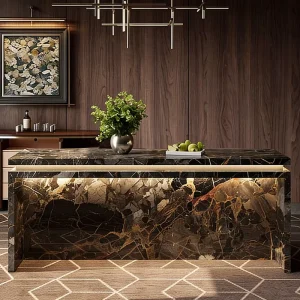 Modern Italian style Wood Bar Table Dining Sideboard with Wall mounted Multi functional Slate Top Wine Cabinet Sofa Back Storage