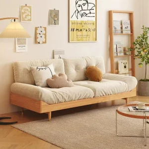 Modern Japanese-Style Simple Teak Sofa Set Solid Wood Cloud Fabric for Outdoor Hotel Courtyard with Log Style