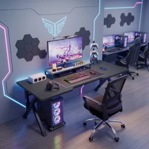 Modern K Shaped Gaming Desk Computer Table for Home Office Internet Cafe
