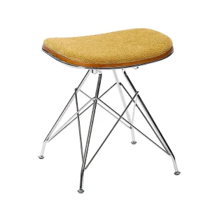 Modern Kidney Bar Stool Chrome Base Upholstered Mid Century Accent Ottoman Footrest for Dining Outdoor Living Room Hotel