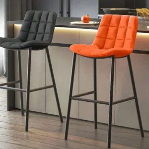 Modern Kitchen Bar Chairs Bar Stool High Quality Orange Leather Bar Stool With Metal Leg