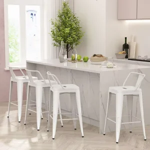 Modern Kitchen High Chairs Bar Stool Metal Bar Stool White Industrial Bar Stools for Kitchen Island or Counter