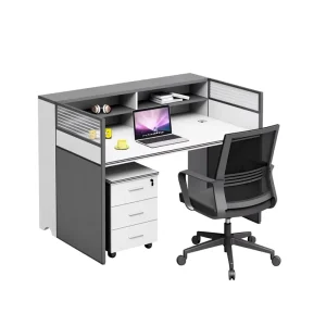 Modern L Shape Employee Office Desk Adjustable Height Waterproof Sound Insulation Wooden Materials Large Capacity