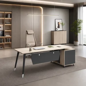 Modern L Shape Executive Office Desk Wood Grain Manager Table With Drawers Side Cabinet for Office Project