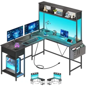 Modern L Shaped All in One PC Office Desk Multifunction Stylish Wooden Large Desktop Computer Desk with Bookshelf Drawers