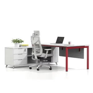 Modern L Shaped CEO Executive Desk with Side Return and Filing Cabinet Iron Frame Office Workstation for Manager