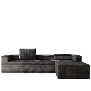 Modern L Shaped Compressed Vacuum Three Seat Sponge Filled Corduroy Sectional Sofa Set for Villa and Mall Apartment