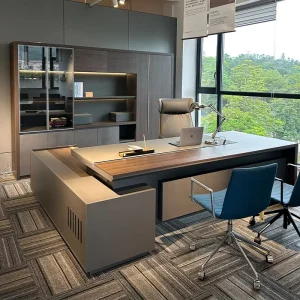Modern L Shaped Executive Desk Luxury Boss Table Large CEO Office Desk with Side Cabinet and Storage