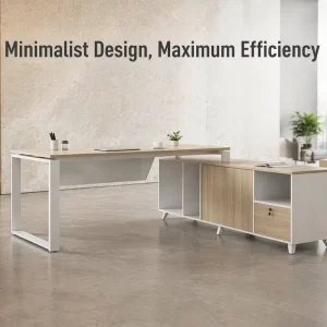 Modern L Shaped Executive Office Desk with Large Storage Side Cabinet Minimalist Manager Table for CEO Boss Office Furniture Set