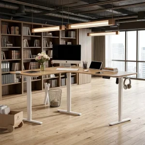 Modern L Shaped Iron Commercial Standing Desk Adjustable Durable Freestanding Ergonomic Office Furniture
