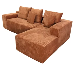 Modern L Shaped Modular Combination Sectional Cloud Couch Deep Seat Comfy Corduroy Fluffy Sponge Filled Movable Sofa Set