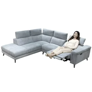 Modern L Shaped Sectional Electric Recliner Sofa Grey Power Motion Sofa with Adjustable Headrest and High Legs for Living Room