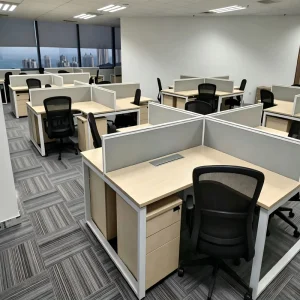 Modern L Shaped Staff Workstation Fabric Partition Mobile Pedestal Cable Management E0 MFC for Open Office Cubicle