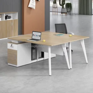 Modern L Shaped Wooden Desk with Adjustable Height and Screen Partitioned Workstation for Office