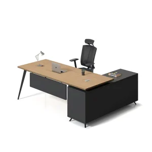 Modern L Shaped Wooden Panel Executive Desk with Side Storage Cabinet Keyboard Drawer Extendable Wear Resistant Office Furniture