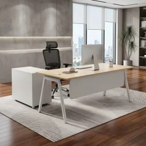 Modern L Shaped Workstation Desk with Side Storage Cabinet Manager Office Desk for Open Plan Workplace Furniture Solutions