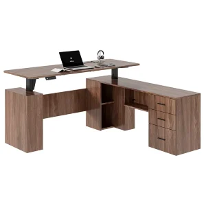 Modern L shaped CEO Manager Wooden Automatic Ergonomics Standing Desk Height Adjustable Convertible Home Executive Workstation