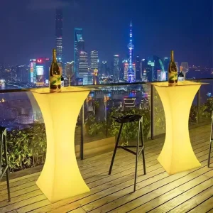 Modern LED Light Bar Desk High Top Portable Cocktail Tables for Mall Hotel Park Events Garden Parties