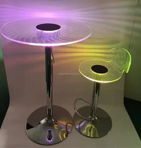 Modern LED Luminous Acrylic Bar Table Stool Set RGB Color Changing Metal Adjustable Height Nightclub Hotel Supermarket Dining