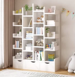 Modern Large Capacity Bookshelf with Storage Drawers Multifunctional Display Rack Freestanding Bookcase for Living Room