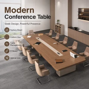 Modern Large Conference Table Set with Power Outlet USB Ports Rectangular Wood Office Meeting Desk for Boardroom Training Room