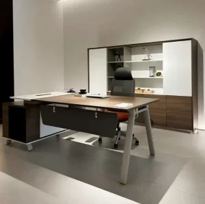 Modern Large Executive Office Desk Set Minimalist Wood Manager Table with Metal Frame and Ergonomic Swivel Chair Combo