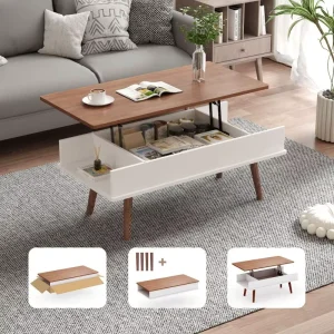 Modern Large Hidden Storage Compartment Open Shelf Anti-Pinch Design Mute Lift Wood Coffee Table